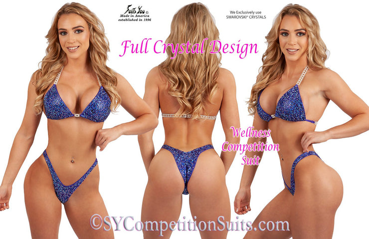 Wellness Competition Suit, Full Crystal Design, Multi-Colors