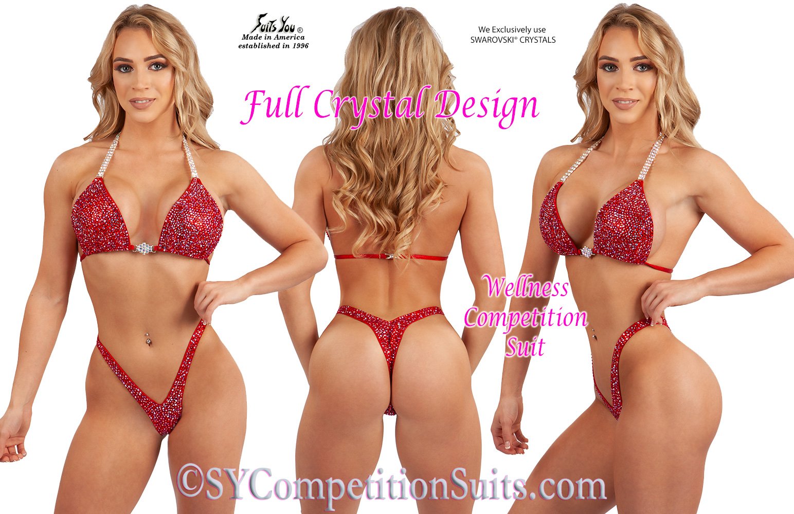NPC Wellness Competition Suit, Full Crystal Design, red
